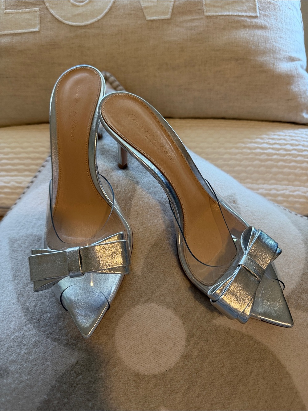 Silver Bow Pointed-Toe Mule Heels - brand new Gianvito Rossi